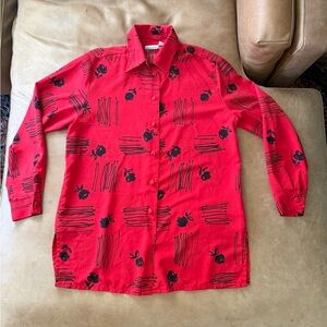 Liz Baker Women Red Black Abstract Patterned Button Down Blouse Size Small